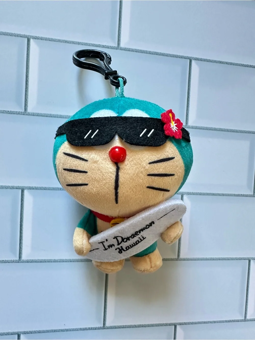 Hawaii I’m Doraemon Teal Plush Toy - Surfboard Collectible Key Chain